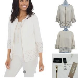 Chico’s Travelers Collection Jacket Front Zip Faux Suede Mixed Media Sz. 8 NWT